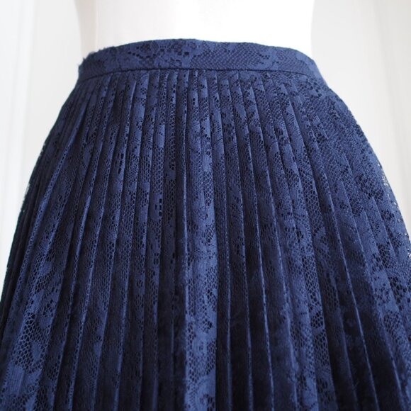 Dark Academia Gothic Romantic Partially Sheer Navy Lace Midi Skirt Whimsigoth - Picture 10 of 11
